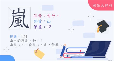 嵐字意思|嵐 (注音:ㄌㄢˊ 部首:山) 